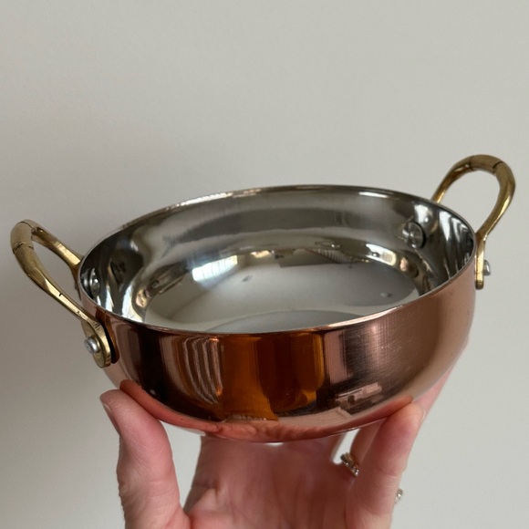 Copper Plated Stainless Steel Mini Serving Bowl Brass Handles Gibson Rembrandt - Picture 3 of 14